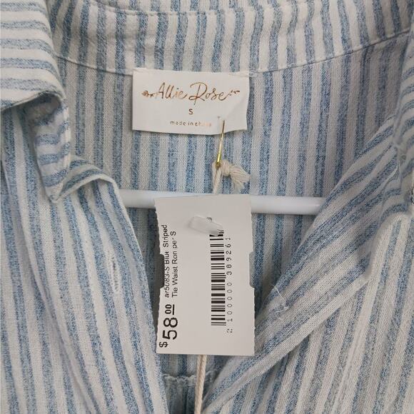 NWT Allie Rose Romper Blue and White Striped Size S - Picture 6 of 9